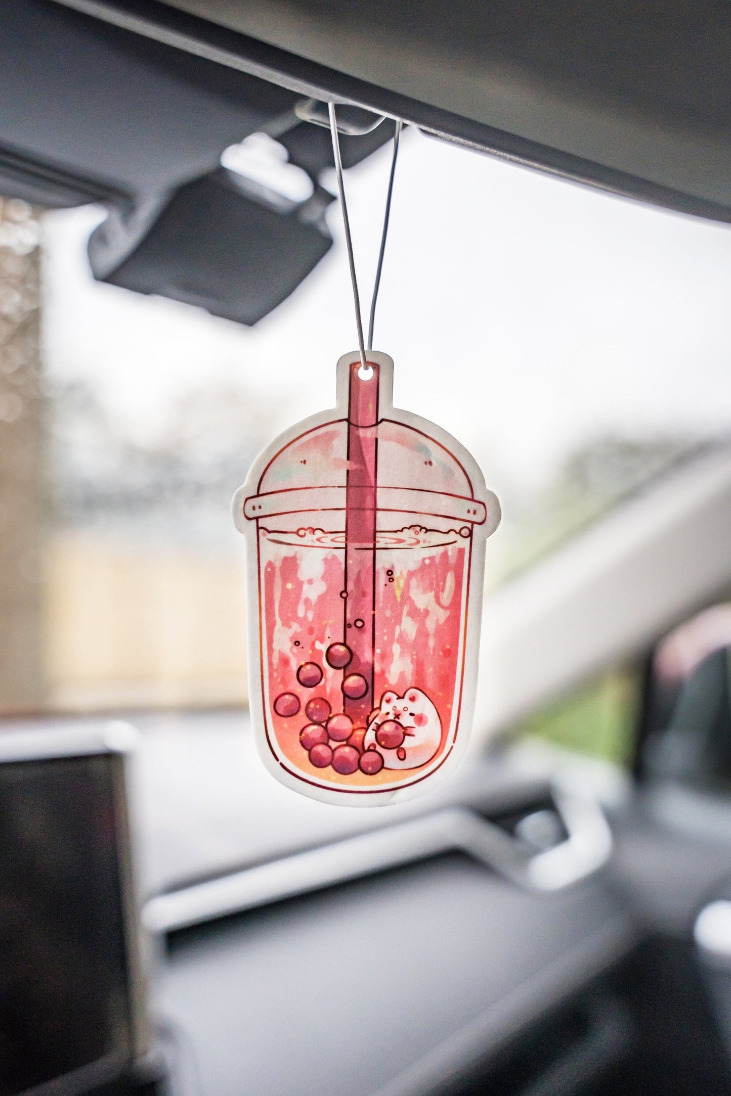 Pink boba air freshener | Bubble tea air freshener | Peach air freshener | Cute air freshener | Car scent diffuser