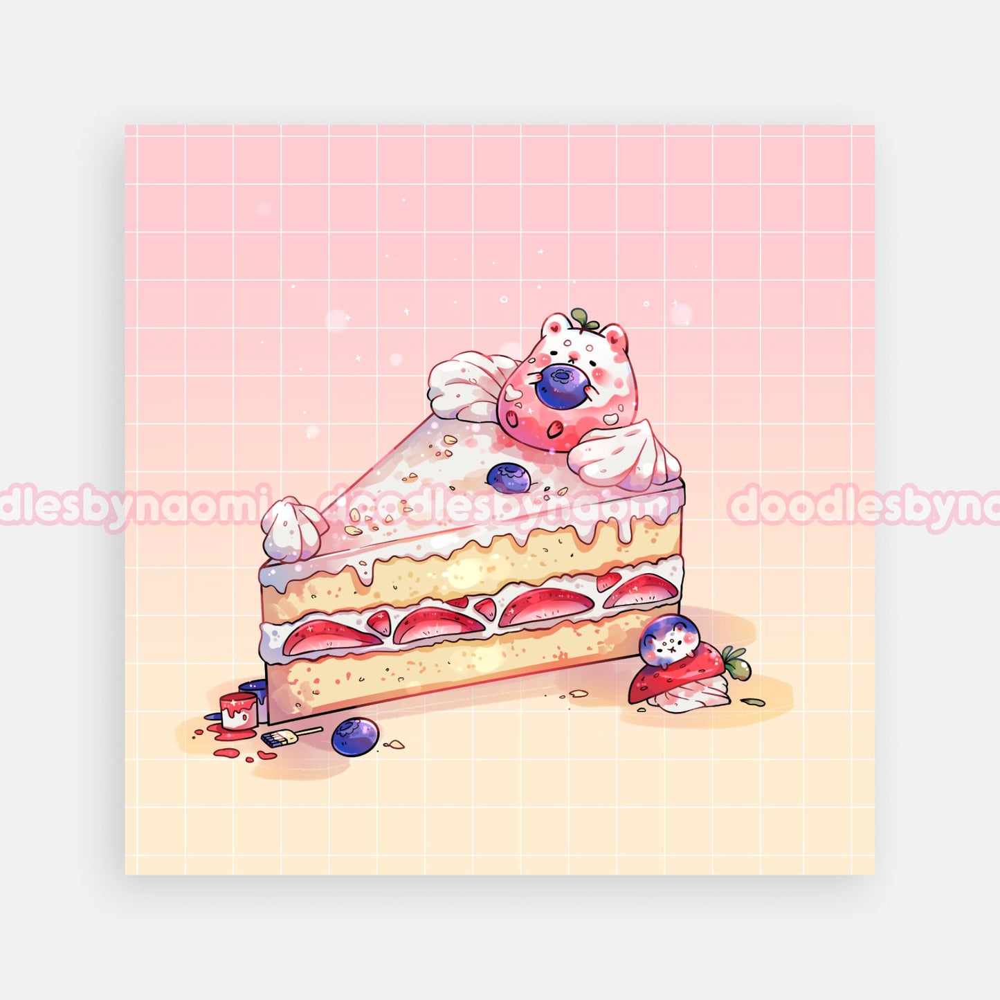 Strawberry shortcake art print | Cute dessert art print | Cute art print decor (5"x 5")