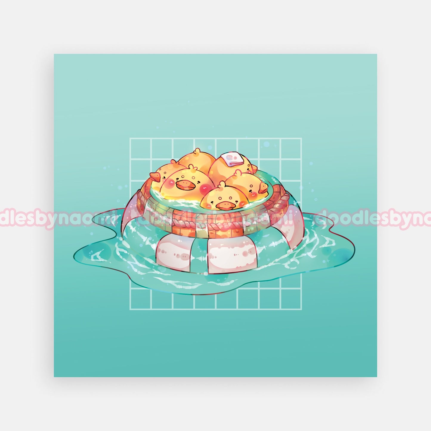 Cute anime duck art print | Japanese anime art print | Cute art print decor (5"x 5")