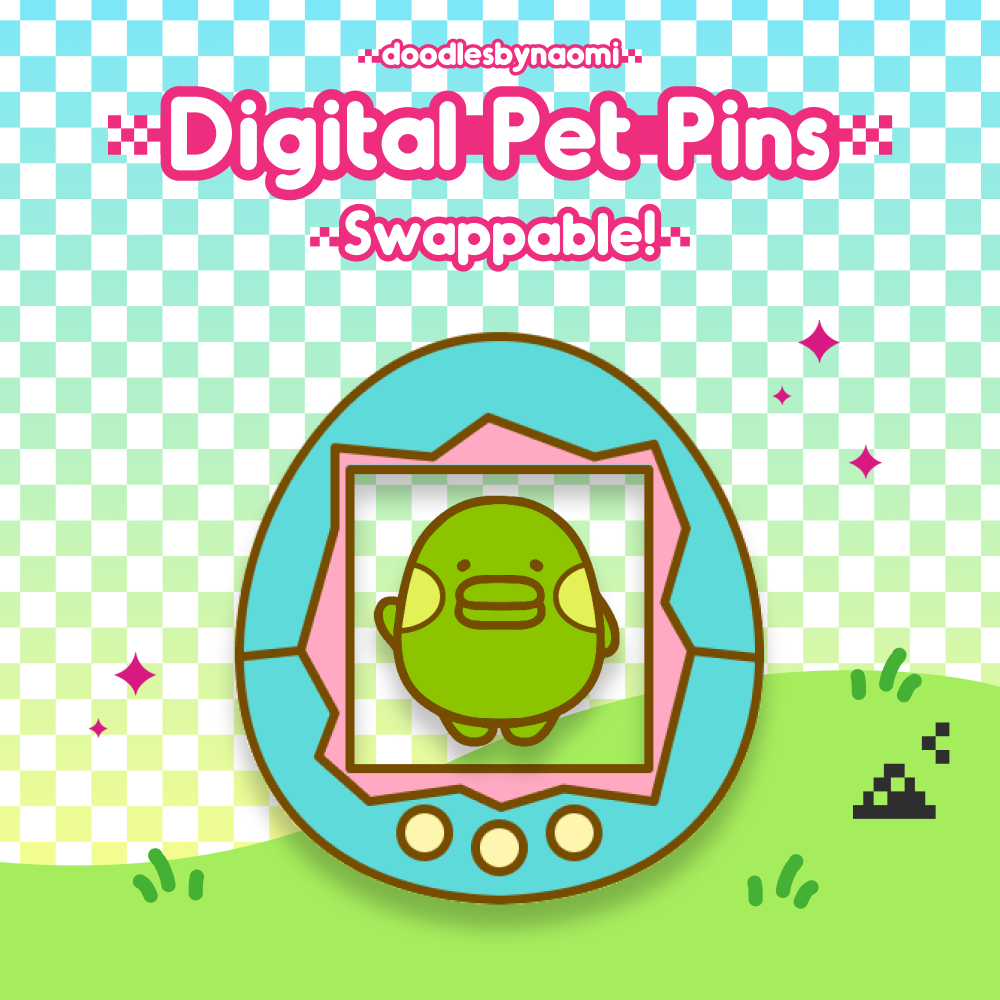 Digital Pet Pins cover with turquoise shell and alien pet
