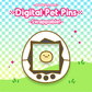Digital pet pins showing swappable mechanism between shells and pets.