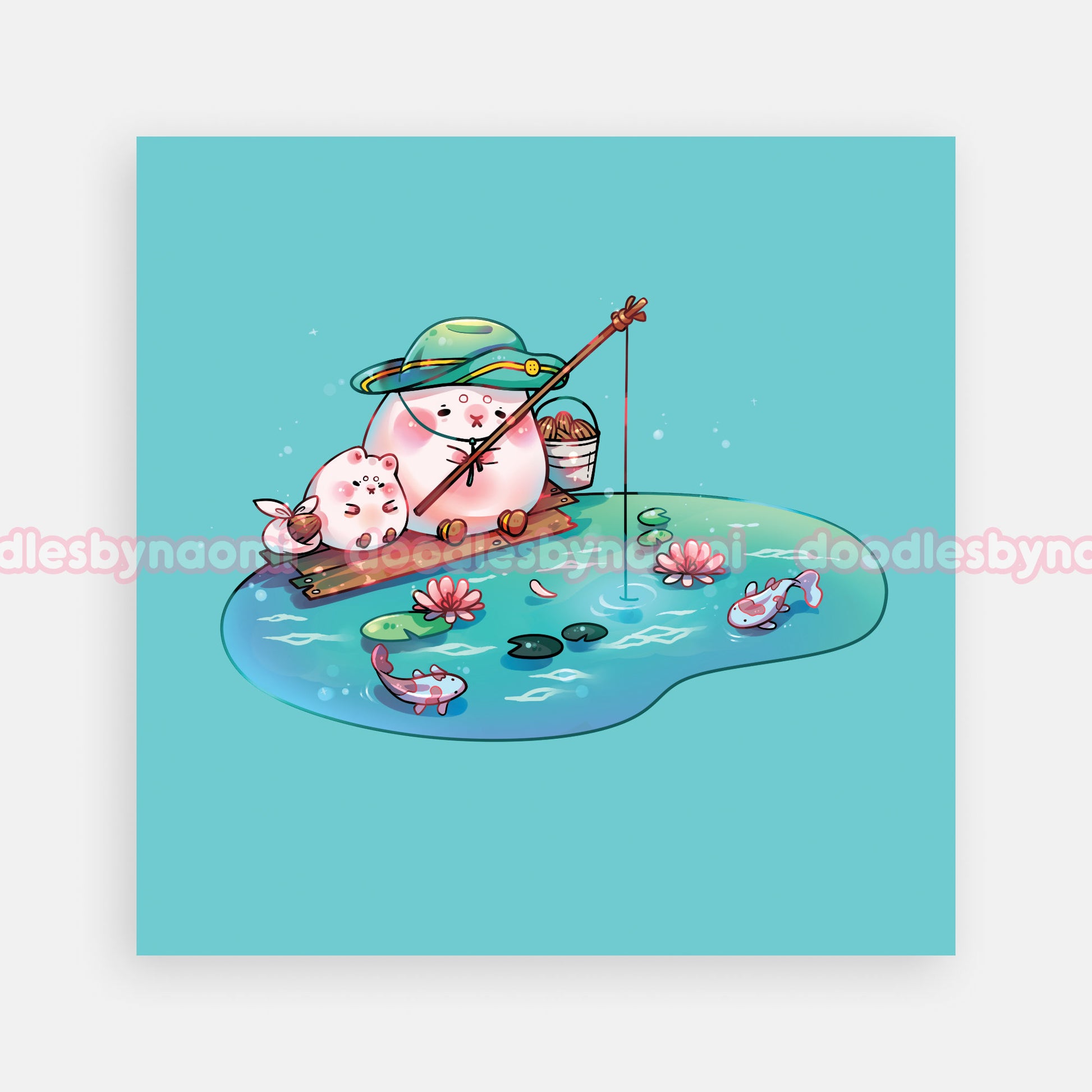 Cute fishing art print | Cute hamster art print | Cute art print decor (5"x 5")