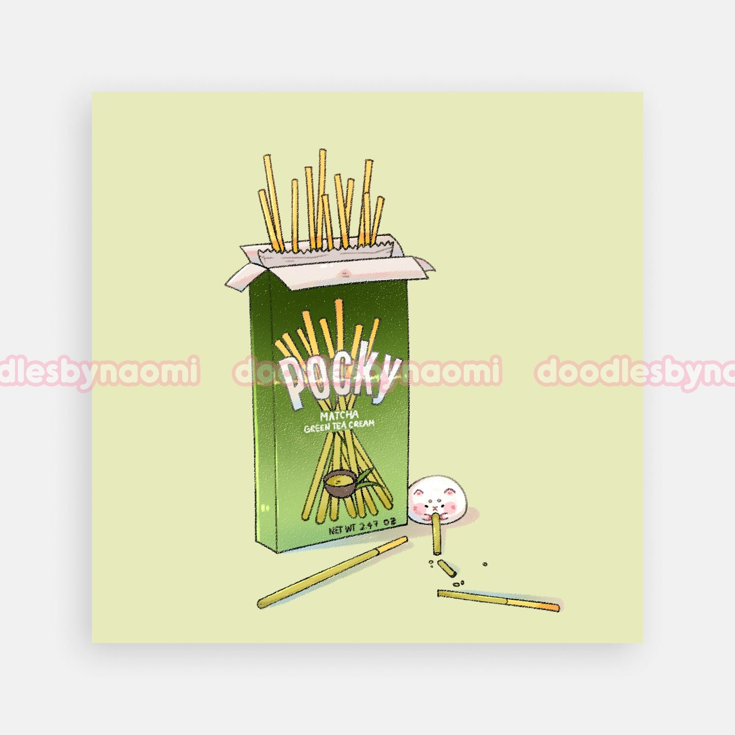 Green tea pocky art print | Cute snack art print | Cute art print decor (5"x 5")