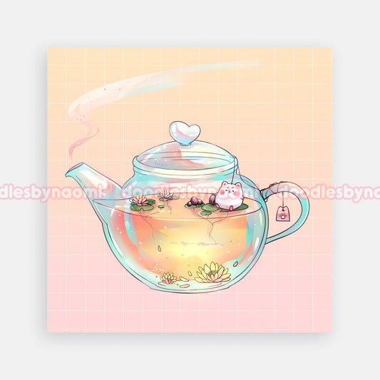 Afternoon tea art print | Teapot art print | Food art print | Cute art print decor (5"x 5")