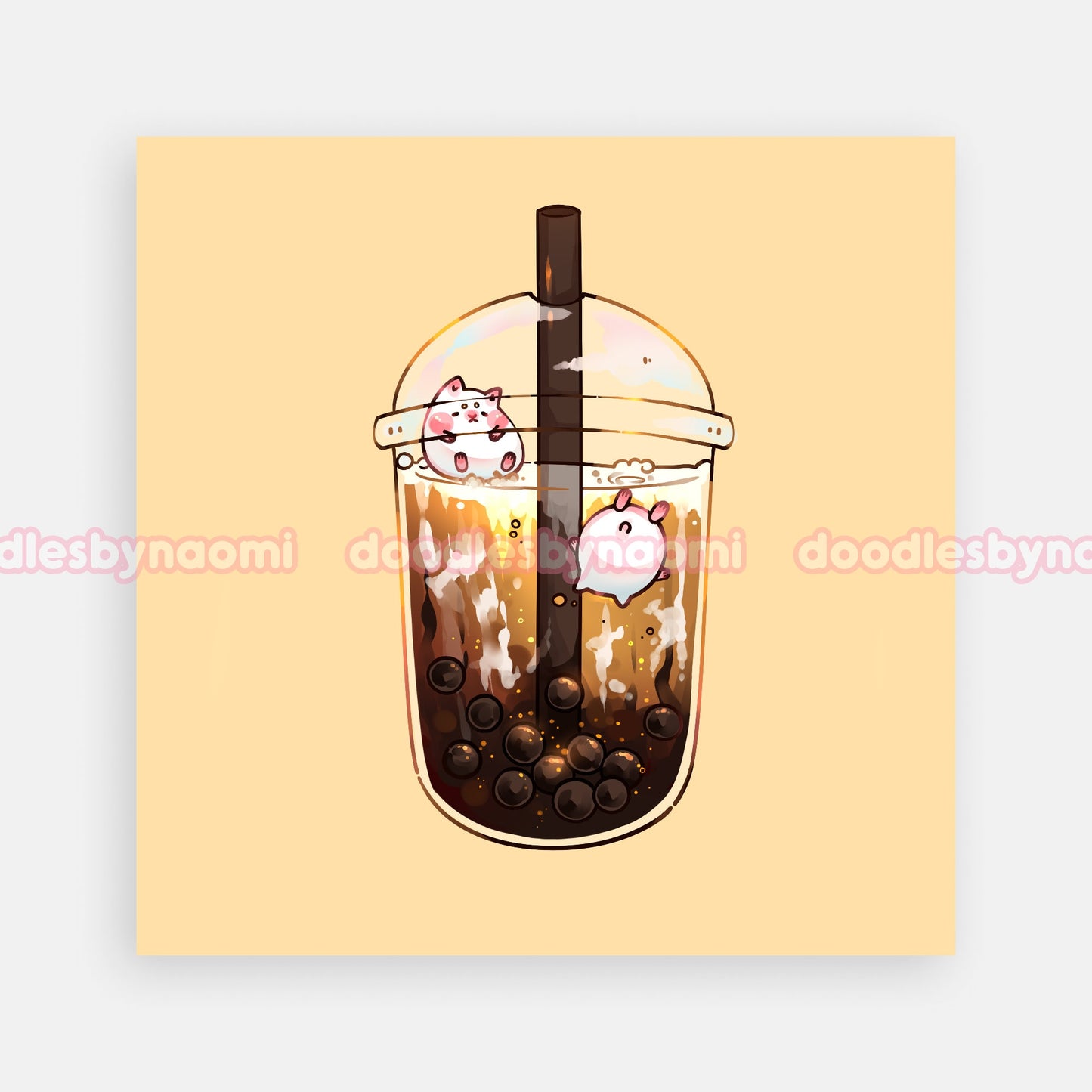 Brown sugar boba art print | Bubble tea art print | Cute art print decor (5"x 5")