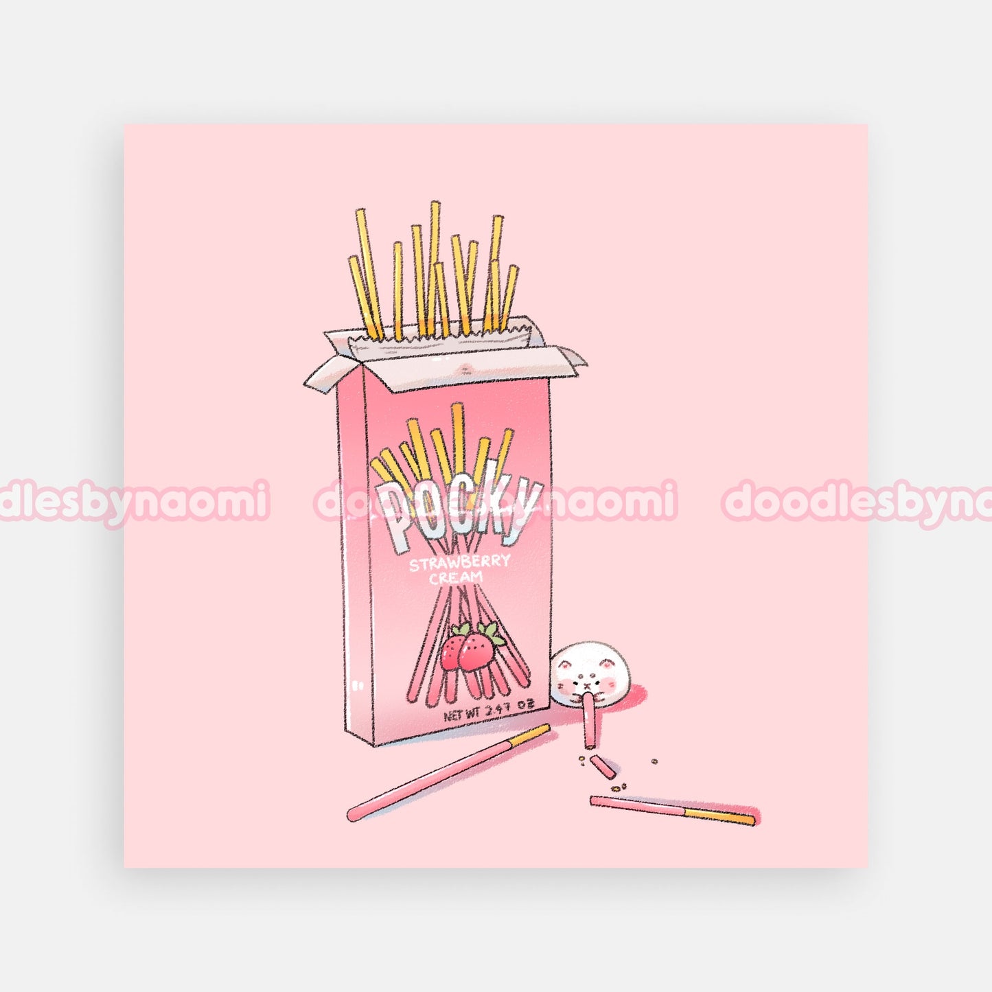 Strawberry pocky art print | Cute snack art print | Cute art print decor (5"x 5")